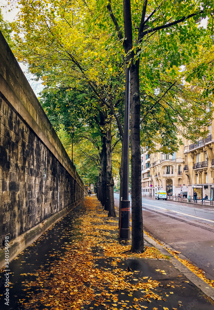 Paris, France - A Parisian corner in autumn with yellow leaves Paris, France - A Parisian corner in autumn with yellow leaves