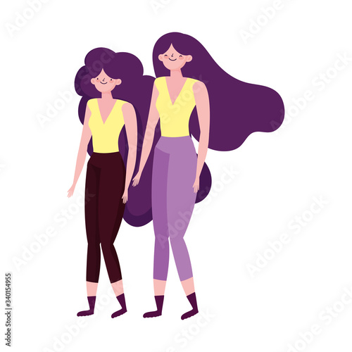 young women cartoon character female avatar isolated icon