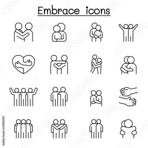 Hug icon set in thin line style