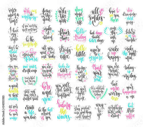 set of 50 hand lettering positive quote, motivation and inspiration phrases design