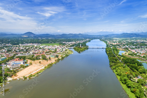 Aerial view of Hue city, Vietnam. Beauty Huong river in Hue City, Vietnam.