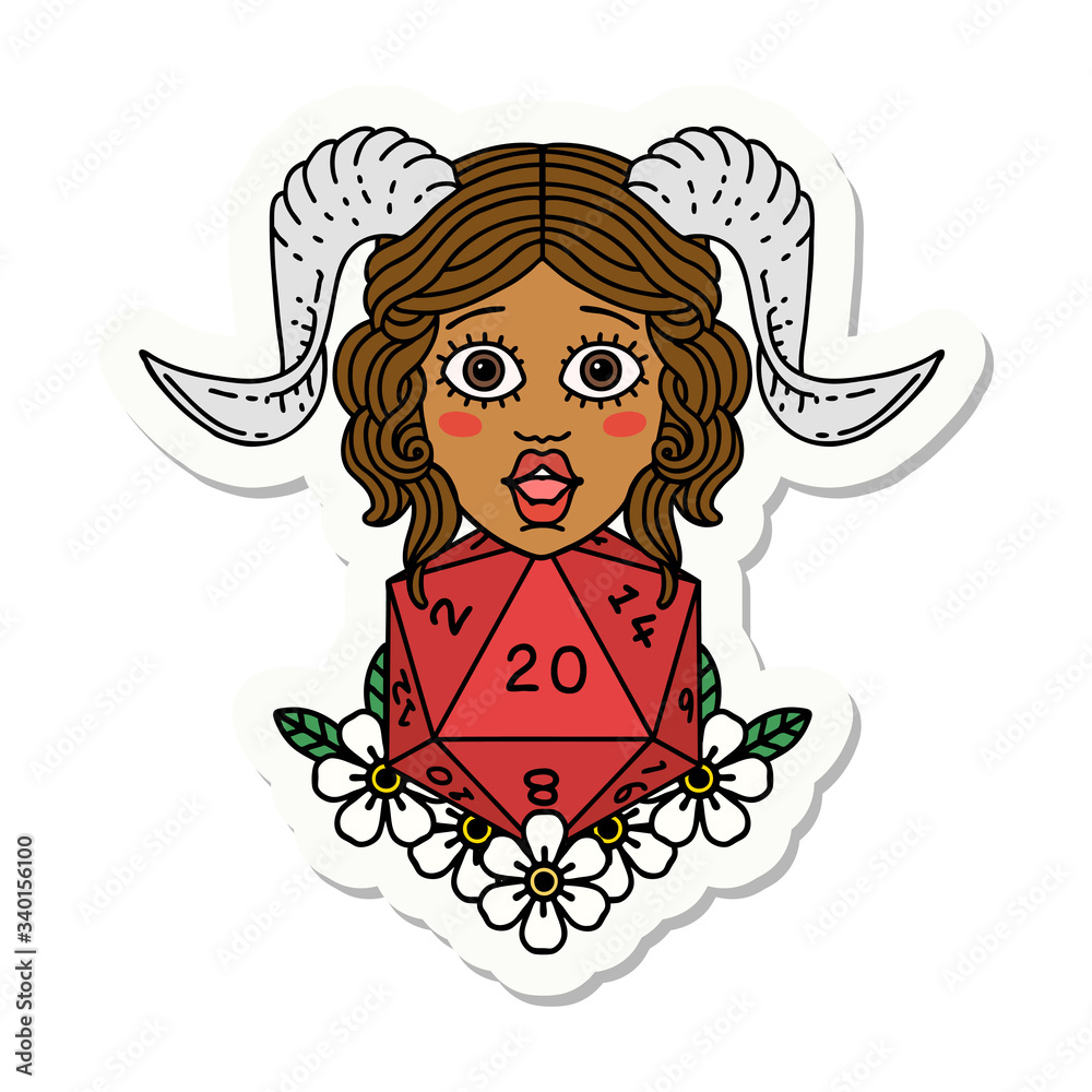 tiefling with natural twenty dice roll sticker tiefling with natural twenty dice roll sticker