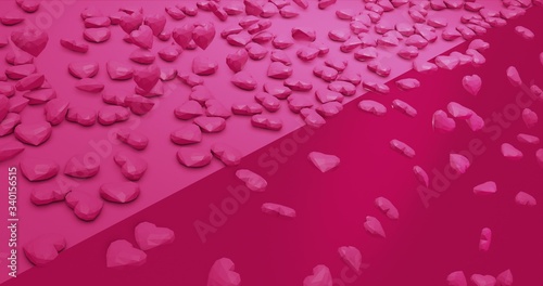 Pink cute falling polygonal hearts. Valentines Day. event background. 3D rendering 3D illustration