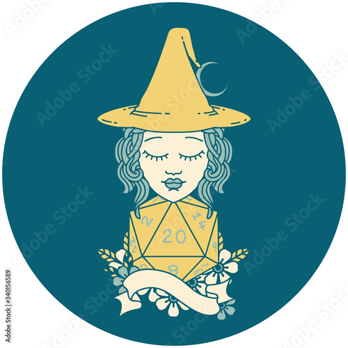 human mage with natural twenty dice roll illustration