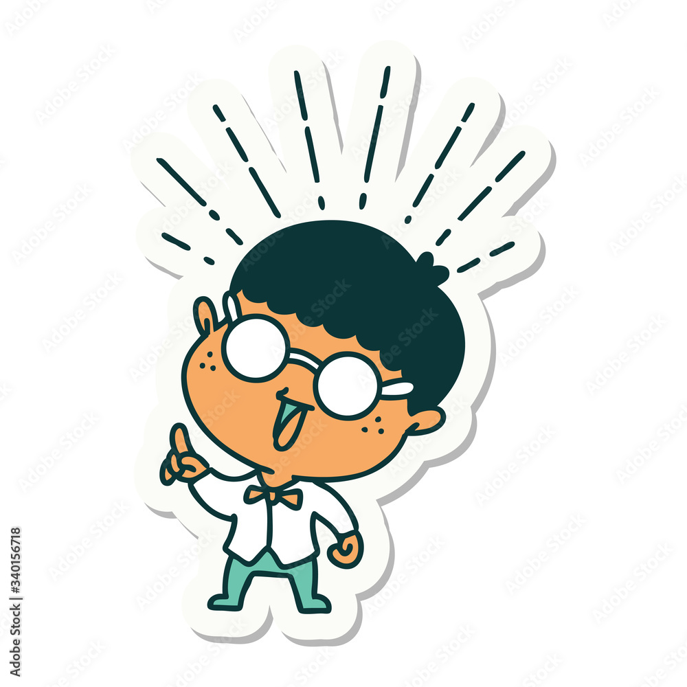 sticker of tattoo style man with genius idea sticker of tattoo style man with genius idea