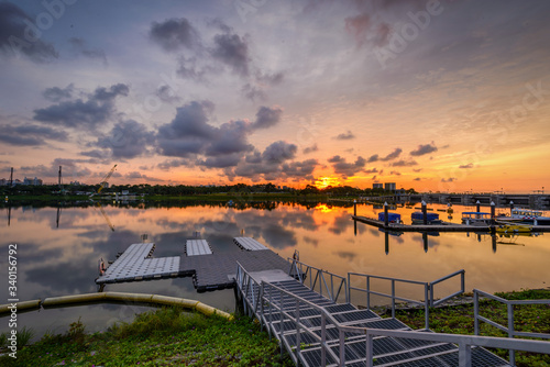 Singapore 2018, Dawn at Marina Bay bank near Marina Barrage