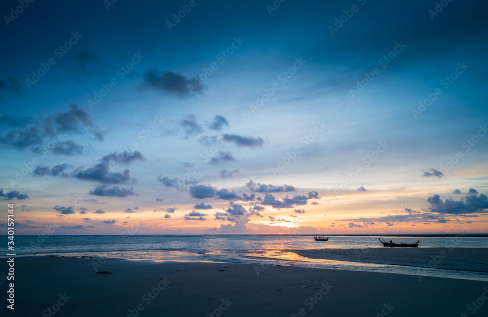 sunset on the beach in Thailand , cover banner concept summer background.