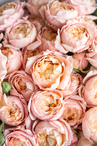 beautiful bouquet of fresh pink roses, background