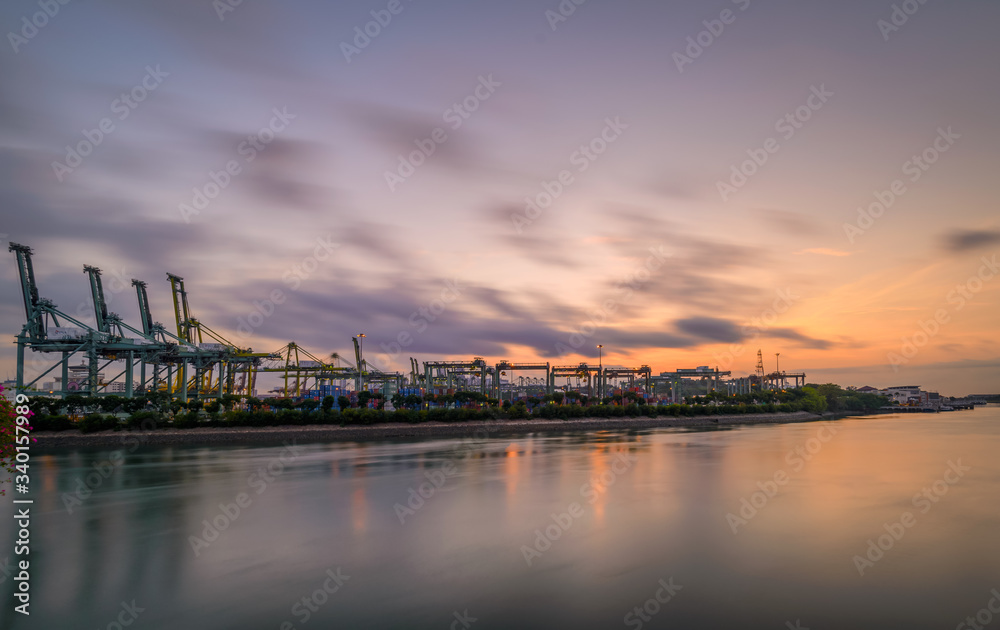 SIngapore 2017 Sunrise at Brani Terminal look from Sentosa Gateway SIngapore 2017 Sunrise at Brani Terminal look from Sentosa Gateway