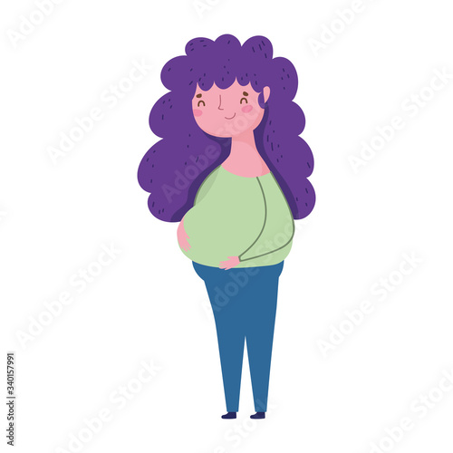 happy mothers day, pregnant woman cartoon character isolated design