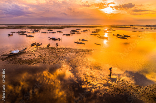 Aerial view of Quang Loi lagoon in Tam Giang lagoon, near Hue city, Vietnam