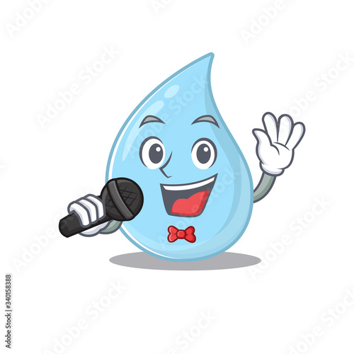Talented singer of raindrop cartoon character holding a microphone