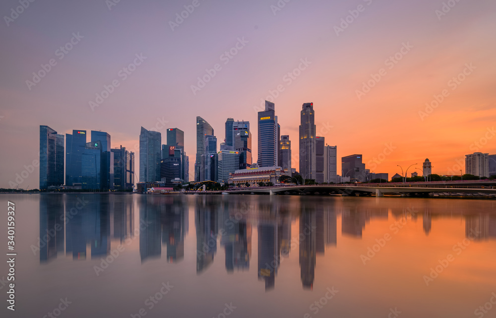 marina bay, Singapore 2017 sunset at Central business district look from Esplanade Outdoor Stage