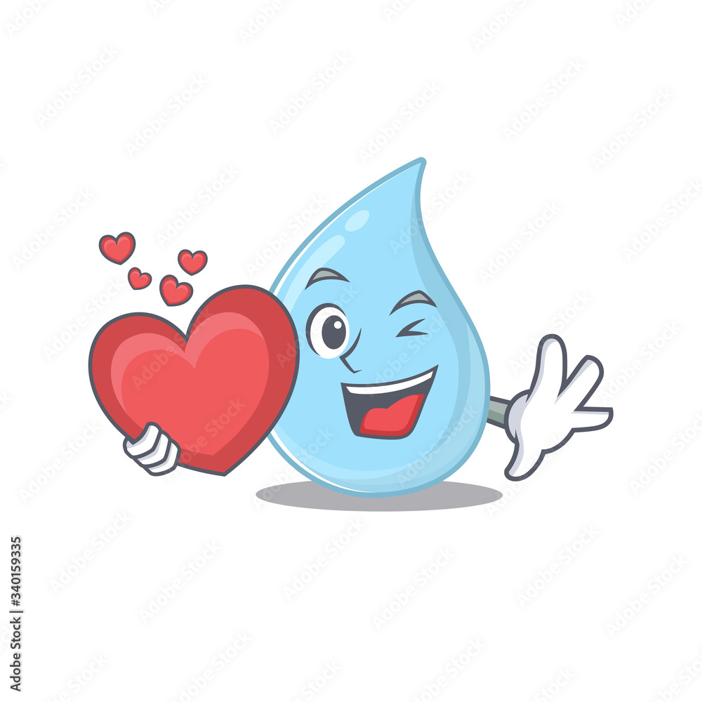 A sweet raindrop cartoon character style with a heart A sweet raindrop cartoon character style with a heart