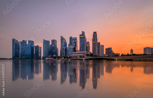 marina bay, Singapore 2017 sunset at Central business district look from Esplanade Outdoor Stage © Huntergol