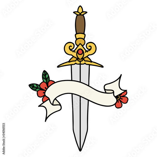 tattoo with banner of dagger