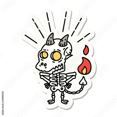 sticker of tattoo style skeleton demon character