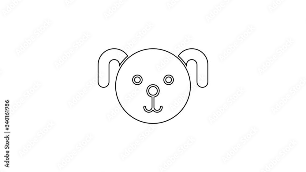 Black line Dog zodiac sign icon isolated on white background. Astrological horoscope collection. 4K Video motion graphic animation