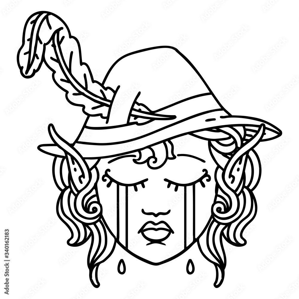 crying elf bard character face illustration crying elf bard character face illustration