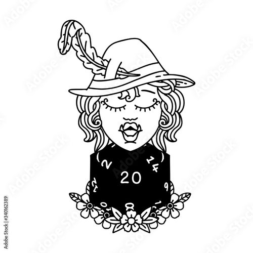 half orc bard with natural twenty dice roll  illustration