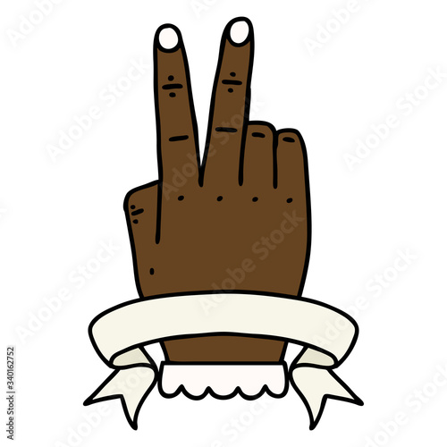 victory v hand gesture with banner illustration