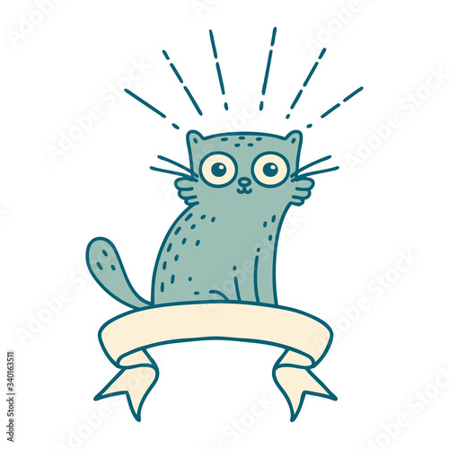 banner with tattoo style surprised cat