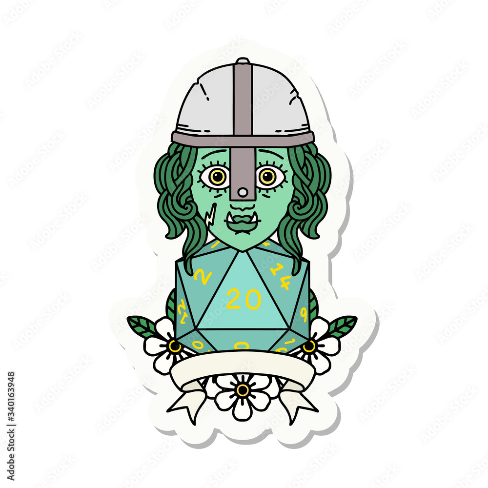 half orc fighter with natural twenty dice roll sticker