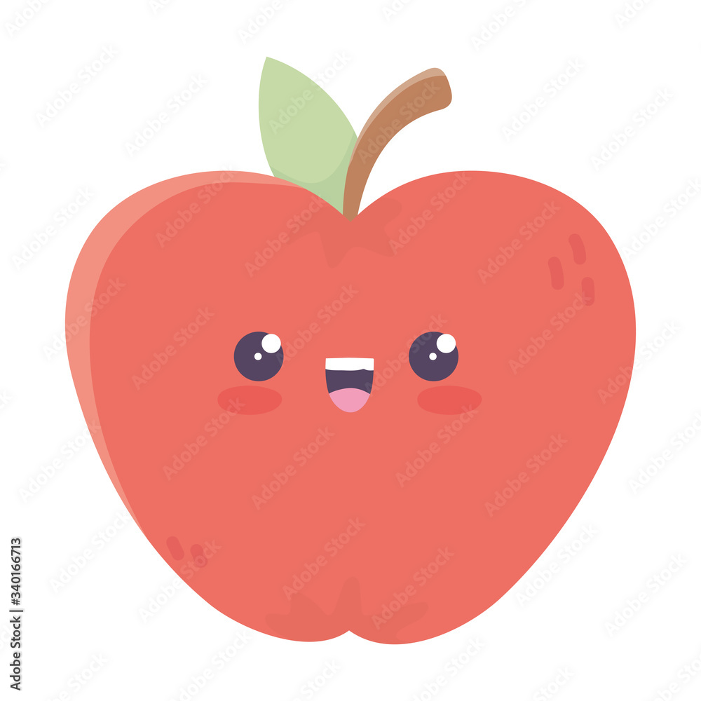 kawaii happy apple cute cartoon isolated icon