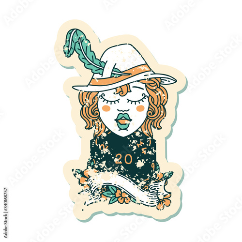 human bard with natural 20 dice roll illustration