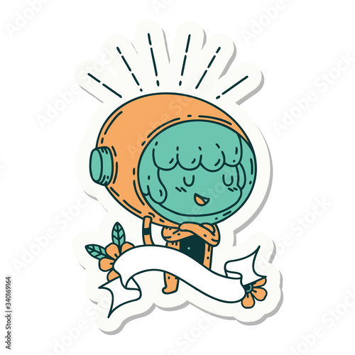 sticker of tattoo style woman in astronaut suit