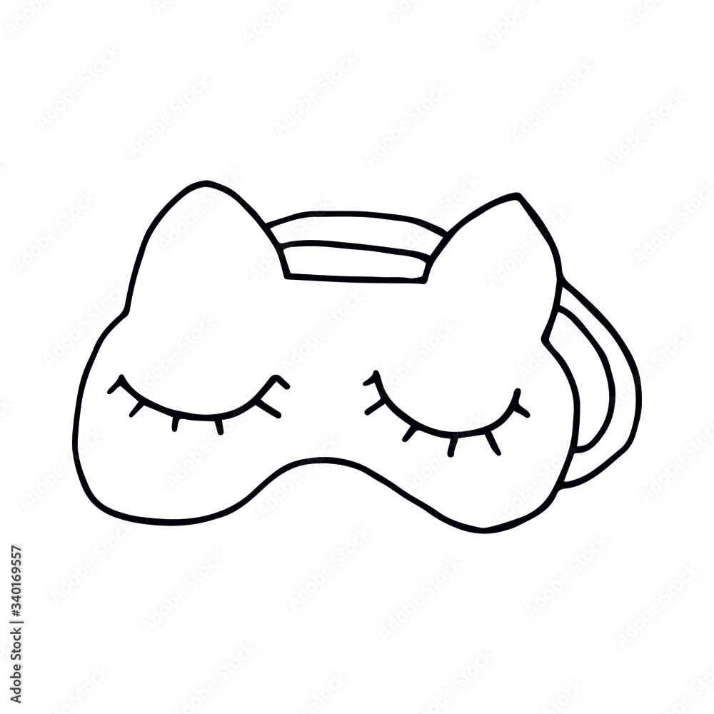 Hand drawn mask for sleep, cute doodle vector illustration. Cozy home, travel. Isolated on white background. Hand drawn mask for sleep, cute doodle vector illustration. Cozy home, travel. Isolated on white background.