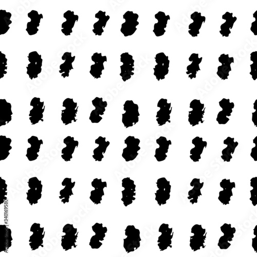 Hand drawn seamless pattern of black ink spots. Modern vector illustration. 