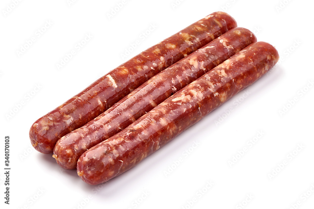 Fresh barbecue sausages, BBQ, isolated on white background Fresh barbecue sausages, BBQ, isolated on white background