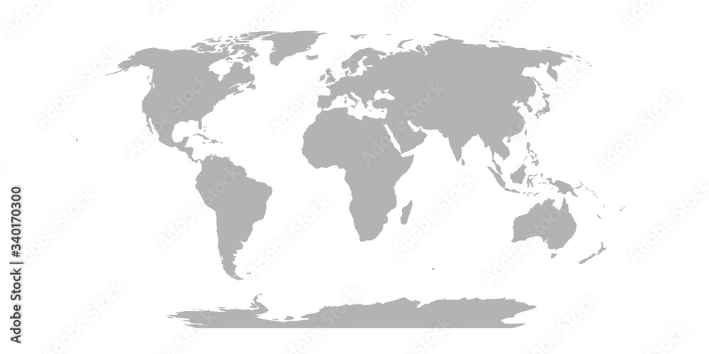 World Map in Robinson Projection. Solid gray land silhouette. Vector illustration - obrazy, fototapety, plakaty 