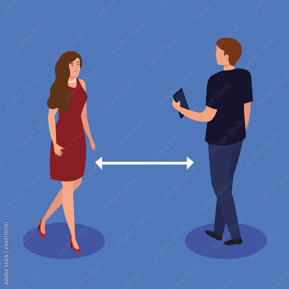 campaign of social distancing for covid 19 with couple vector illustration design