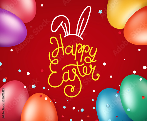Happy Easter greeting card. Vector illustration with holiday elements