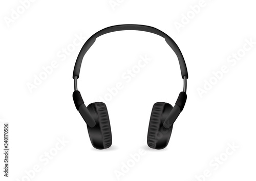 Black modern wireless headphones isolated on white background