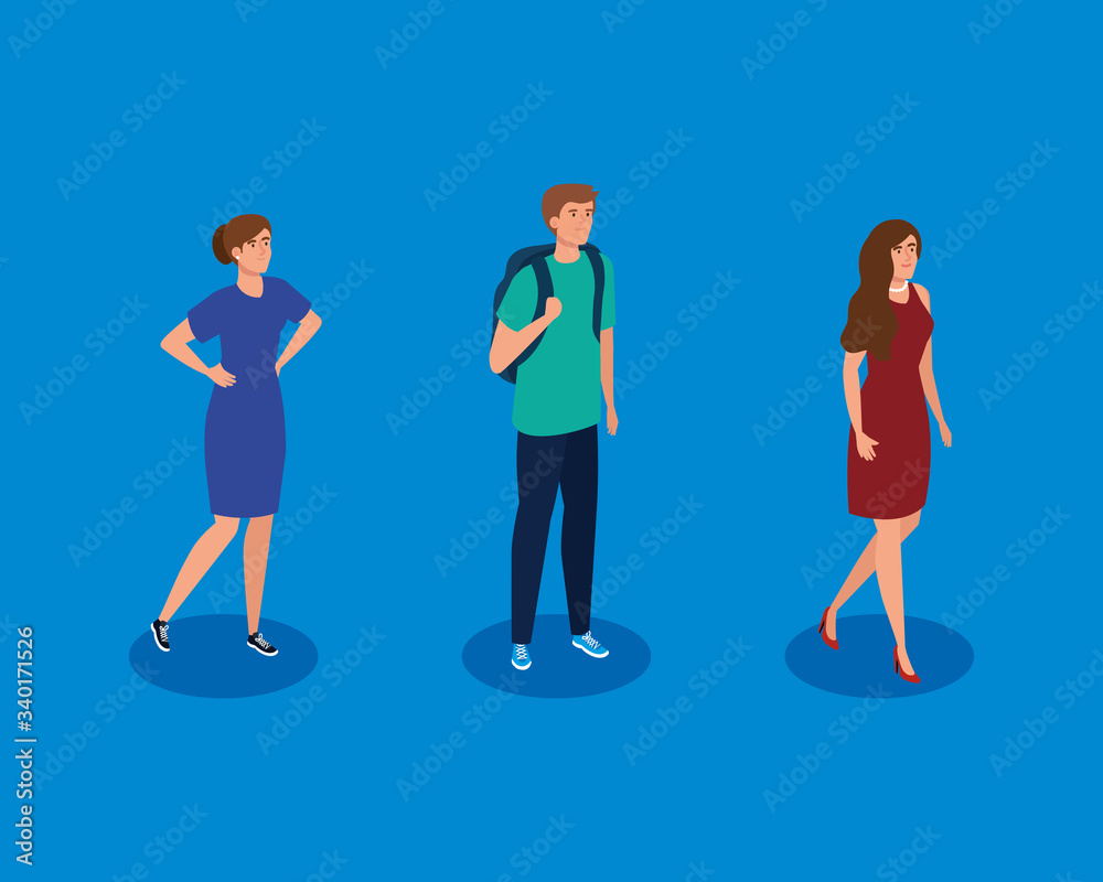 Obraz premium campaign of social distancing for covid 19 with young people vector illustration design