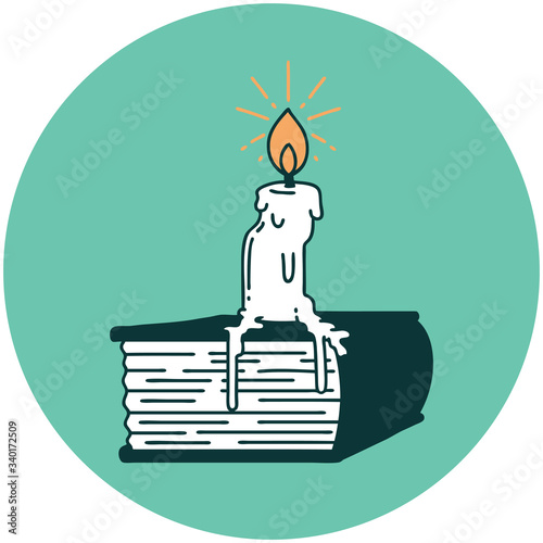 icon of tattoo style candle melting on book