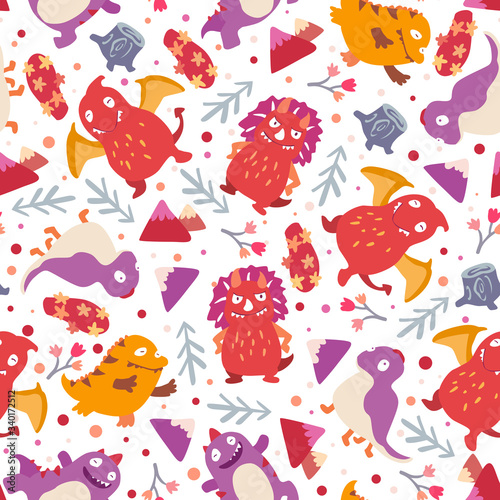 Dinosaurs seamless pattern for kids, Creative vector childish background