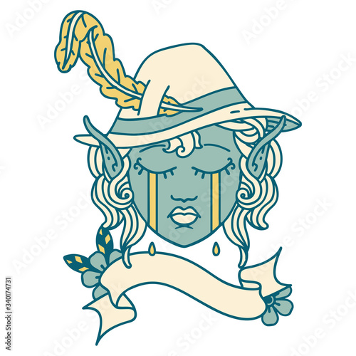 crying elven bard character illustration