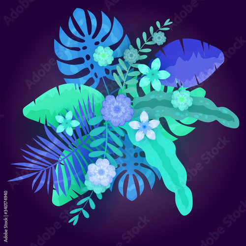Summer Tropic trendy neon tropical leaves exotical plants palm jungle leaf