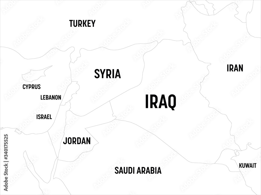 Fototapeta Middle East map. High detailed political map of Middle East and Arabian Peninsula region with country, capital, ocean and sea names labeling