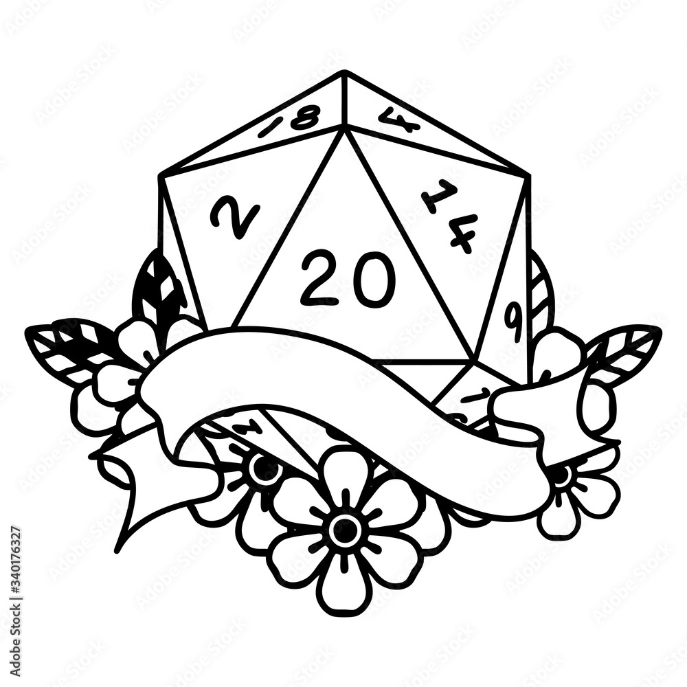 natural twenty D20 dice roll illustration natural twenty D20 dice roll illustration
