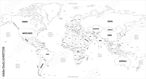 Fototapeta Naklejka Na Ścianę i Meble -  World map. High detailed political map of World with country, capital, ocean and sea names labeling