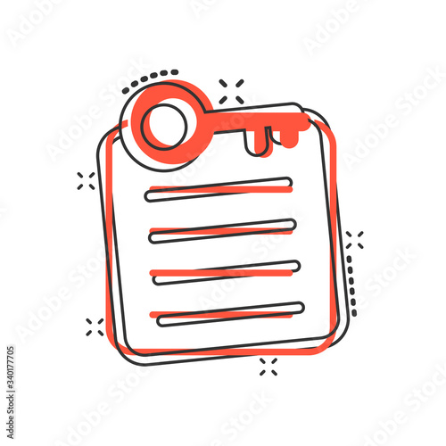 Password account icon in comic style. Keyword cartoon vector illustration on white isolated background. Key combination splash effect business concept.