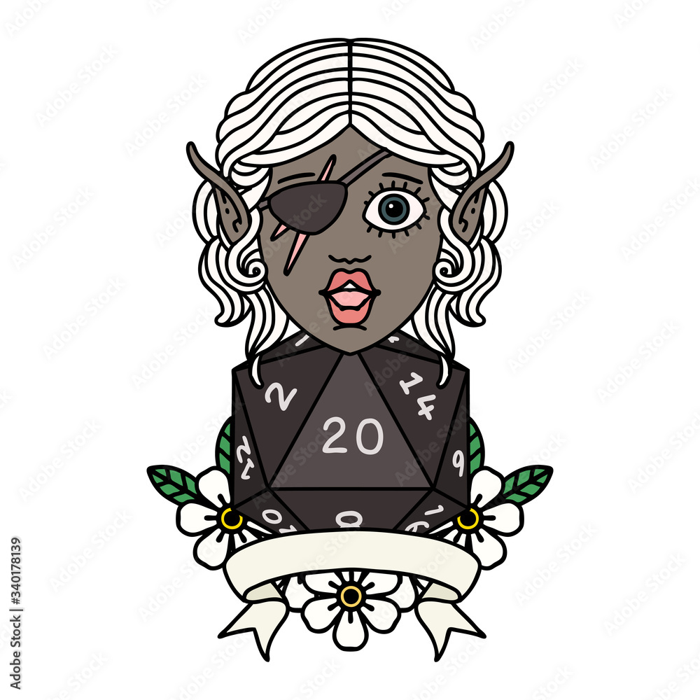 elf rogue character with natural twenty dice roll illustration elf rogue character with natural twenty dice roll illustration