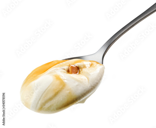 spoon of caramel yogurt