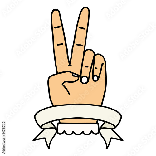 peace two finger hand gesture with banner illustration