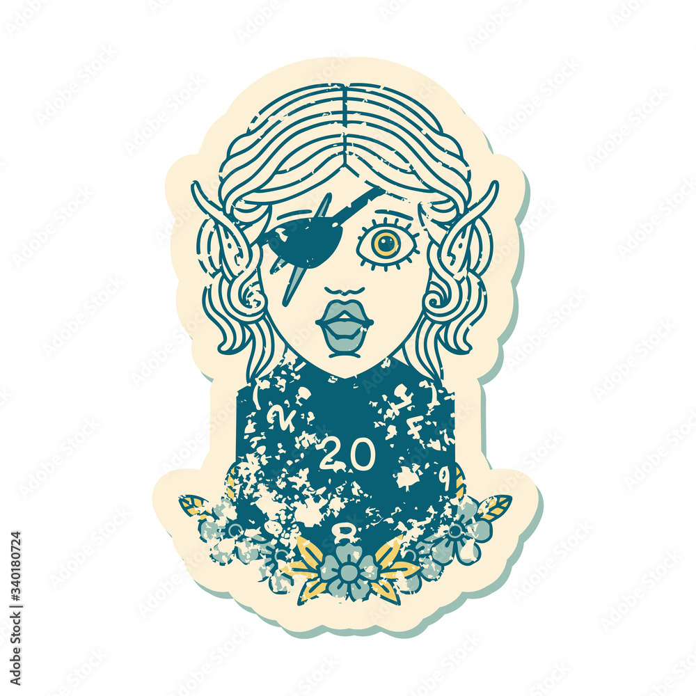 elf rogue character with natural twenty dice roll illustration elf rogue character with natural twenty dice roll illustration
